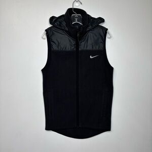 Nike Full Zip Fleece Vest Small Black Hooded Athletic Layer Mens